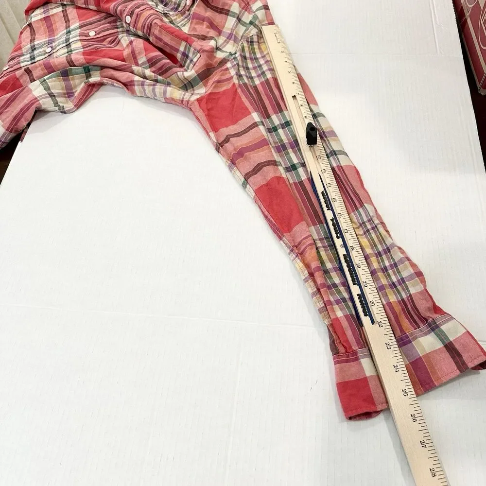 J Crew Indian Madras Button Down Shirt Long Sleeve Plaid Pocket Men Large